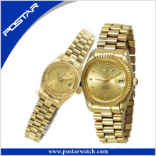 Relógio de pulso de casal de luxo com chapeamento de ouro IP